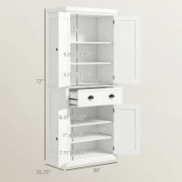 HOMCOM 72" Kitchen Pantry Storage Cabinet, Cupboard w/ 4 Doors and 3 Adjustable Shelves, Large Central Drawer, Cream White(m-3)