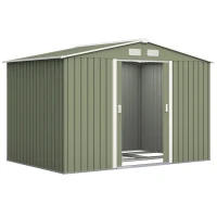 Outsunny 9' x 6' Outdoor Storage Shed, Garden Tool Metal Shed with Foundation Kit, Double Lockable Door, Air Vents and Sloping Roof, for Backyard, Patio, Lawn, Green(m-1)