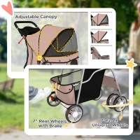 PawHut Pet Stroller for Dogs & Cats, Foldable Dog Stroller with Wheels, Reflective Strips, Brake, Pad and Basket, Coffee(m-6)