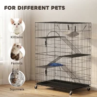 PawHut 4-Tier Cat Cage, Large Cat Enclosure with Lockable Wheels, Tray, Hammock, Bed, 3 Ramp, 3 Platforms for 3-5 Kittens(m-9)