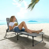 Outsunny Folding Lounge Chair, Adjustable Chaise Lounge with Headrest, Reclining Lounger Cot for Camping, Hiking, Light Grey(m-7)
