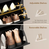 HOMCOM Shoe Cabinet with 2 Large Flip Drawers, Farmhouse Narrow Shoe Storage Cabinet with 2 Top Compartments, Black(m-6)