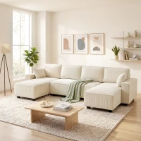 HOMCOM Modular U Shaped Couch, Sectional Sofa with Double Chaises and Spring Cushions, Beige(m-10)