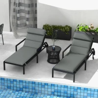 Outsunny Patio Chaise Lounge Chair Cushions Replacement Sun Lounger Pads with Headrest and Ties, Set of 2, Grey(m-7)