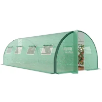 Outsunny Tunnel Greenhouse Walk-in Plant Warm House with 2 Hinged Doors, 8 Mesh Windows, 20' x 10' x 6.6', Green(m-11)