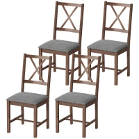 HOMCOM Set of 4 Dining Chairs, Upholstered X-Back Dining Room Chairs with Rubberwood Legs and Padded Seat for Kitchen, Gray(m-1)