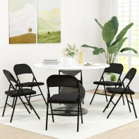 HOMCOM Set of 6 Metal Foldable Chairs, Faux Linen Padded Folding Chairs with Cushion Seat and Open Back for Indoor, Black(m-10)