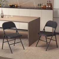 HOMCOM Set of 2 Metal Foldable Chairs, Linen Fabric Padded Folding Chairs with Cushion Seat and Open Back for Indoor, Black(m-10)