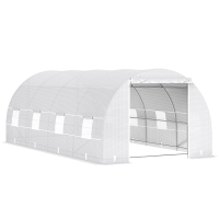 Outsunny 20' x 10' x 7' Walk-In Tunnel Greenhouse with Zippered Door & 8 Mesh Windows, Large Garden Green House Kit, Galvanized Steel Frame, White