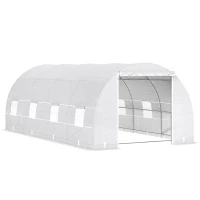 Outsunny 20' x 10' x 7' Walk-In Tunnel Greenhouse with Zippered Door & 8 Mesh Windows, Large Garden Green House Kit, Galvanized Steel Frame, White(m-1)