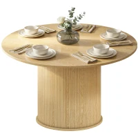 HOMCOM Round Dining Table for 5, 47 Inch Kitchen Table with Fluted Pedestal Base, for Kitchen Living Room Dining Room, Natural(m-2)