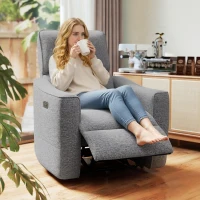 HOMCOM Power Recliner Chair, Linen-look Fabric Upholstered Recliner Chair with USB Ports, Footrest, Dark Grey(m-1)