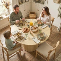 HOMCOM Round Dining Table for 5, 47 Inch Kitchen Table with Fluted Pedestal Base, for Kitchen Living Room Dining Room, Natural(m-1)