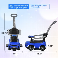 Aosom 3 In 1 Push Cars for Toddlers Kid Ride on Push Car Stroller Sliding Car with Horn Music Light Function Secure Bar Ride on Toy for Boy Girl 18-36 Months, Blue(m-3)