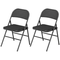 HOMCOM Set of 2 Metal Foldable Chairs, Linen Fabric Padded Folding Chairs with Cushion Seat and Open Back for Indoor, Black(m-2)
