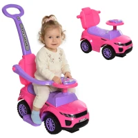 Aosom 3 in 1 Kid Ride on Push Car Sliding Car, Ride on Toy for Boy Girl Toddlers 18-36 Months, with Horn Music Light Function Secure Bar, Pink(m-2)
