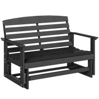 Outsunny Patio Glider Bench w/ HDPE Slatted Double Rocking Chair, Black(m-11)