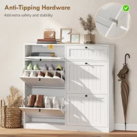 HOMCOM Shoe Cabinet with 2 Large Flip Drawers, Farmhouse Narrow Shoe Storage Cabinet with 2 Top Compartments, White(m-10)