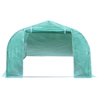 Outsunny 26' x 10' x 7' Walk-In Greenhouse Tunnel, Large Gardening Plant Hot House with 12 Windows and Zipper Doors for Backyard, Green(m-8)