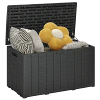 Outsunny 81 Gallon Garden Storage Box, Waterproof  Double Wall Storage Container with Wheels and Handles, Black(m-11)