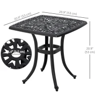 Outsunny 21" Square Outdoor End Table, Cast Aluminum Patio Side Table with Umbrella Hole for Garden, Balcony, Poolside, Black(m-3)