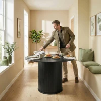 HOMCOM Round Dining Table for 5, 47 Inch Kitchen Table with Fluted Pedestal Base, for Kitchen Living Room Dining Room, Black(m-9)