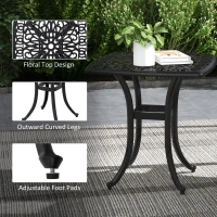 Outsunny 21" Square Outdoor End Table, Cast Aluminum Patio Side Table with Umbrella Hole for Garden, Balcony, Poolside, Black(m-6)