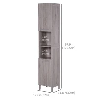 Kleankin Bathroom Storage Cabinet 68'' Organizer Tall Tower Cupboard w/ Shelves Wood Grain Freestanding Furniture(m-3)