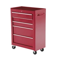HOMCOM 5-Drawer Rolling Tool Cabinet on Wheels, Lockable Tool Chest, Tool Organizer for Garage, Factory and Workshop, Red(m-2)