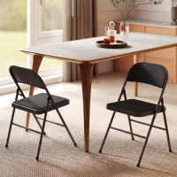 HOMCOM Set of 2 Metal Foldable Chairs, Linen Fabric Padded Folding Chairs with Cushion Seat and Open Back for Indoor, Black(m-9)