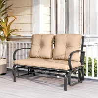Outsunny 2-Person Outdoor Glider Chair, Patio Double Rocking Loveseat with Steel Frame and Cushions for Backyard, Garden and Porch, Khaki(m-10)