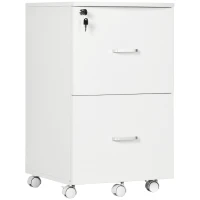 Vinsetto 2 Drawer File Cabinet with Lock, Small Rolling Filing Cabinet for A4, Letter-Size Documents, Printer Stand for Home Office, 17" x 17.75" x 28.25", White(m-2)
