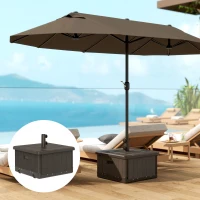 Outsunny 3-in-1 Outdoor Umbrella Base with Wheels and Handles, End Table, Flower Box Planter with Hole, 176 lbs. Capacity, Brown(m-8)