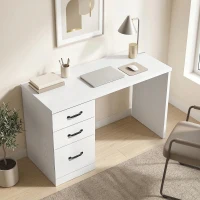 HOMCOM Computer Desk with 3 Drawers, 47" Home Office Desk with Adjustable Hanging Rails for Letter A4 Files, White(m-8)