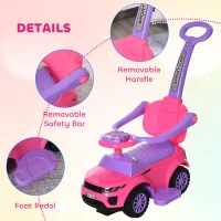 Aosom 3 in 1 Kid Ride on Push Car Sliding Car, Ride on Toy for Boy Girl Toddlers 18-36 Months, with Horn Music Light Function Secure Bar, Pink(m-6)