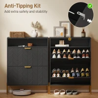 HOMCOM Shoe Cabinet with 2 Flip Drawers, Modern Narrow Shoe Storage Cabinet with Open Compartment, Adjustable Shelves, Black(m-10)