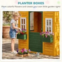 Qaba Outdoor Playhouse, Wooden Kids Playhouse with Door, 3 Windows, 2 Flower Boxes for Garden, Indoor Playroom, Ages 3–8(m-5)