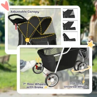 PawHut 3 Wheels Foldable Dog Stroller with Storage Basket, Adjustable Canopy, Cupholder for Miniature and Small Dogs, Black(m-6)