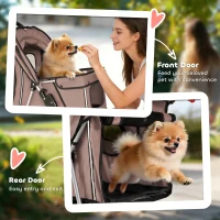 PawHut 3 Wheels Foldable Dog Stroller with Storage Basket, Adjustable Canopy, Cupholder for Miniature and Small Dogs, Coffee(m-7)