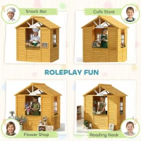 Qaba Outdoor Playhouse, Wooden Kids Playhouse with Door, 3 Windows, 2 Flower Boxes for Garden, Indoor Playroom, Ages 3–8(m-6)