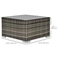 Outsunny Rattan Garden Coffee Table, 25.6" Square Garden Rattan Table with Tempered Glass Top, Deep Grey(m-3)