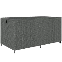 Outsunny 162 Gallon Rattan Deck Box with Wheels, Wicker Outdoor Storage Box with Waterproof Zippered Liner, Safe Pneumatic Rod(m-11)