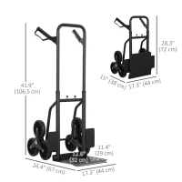 DURHAND 6-Wheels Stair Climber Trolley Cart, Hand Truck and Dolly, Foldable Steel Load Cart, 264lbs Capacity, Black(m-3)
