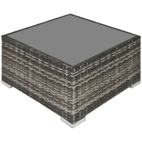 Outsunny Rattan Garden Coffee Table, 25.6" Square Garden Rattan Table with Tempered Glass Top, Deep Grey(m-2)