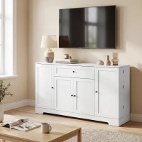 HOMCOM 55" Modern Kitchen Storage Cabinet with Drawer, Adjustable Shelves, Small Kitchen Pantry with Door Racks, White(m-10)