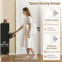 HOMCOM Shoe Cabinet with 2 Flip Drawers, Modern Narrow Shoe Storage Cabinet with Open Compartment, Adjustable Shelves, Black(m-4)