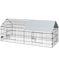 PawHut 73" Small Animal Cage with Roof, Indoor/Outdoor Use,  for Chicken, Rabbits, Chinchillas, Silver(m-2)