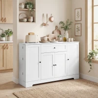 HOMCOM 55" Modern Kitchen Storage Cabinet with Drawer, Adjustable Shelves, Small Kitchen Pantry with Door Racks, White(m-8)