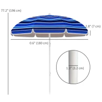 Outsunny 70.9" Dia. Portable Beach Umbrella, UV 50+ Ruffled Outdoor Umbrella with Adjustable Tilt Multicolor(m-3)