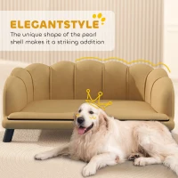 PawHut Pearl Design Pet Sofa for Medium and Large Sized Dogs, Pet Bed with Cushion and Solid Wood Legs, Coffee(m-6)